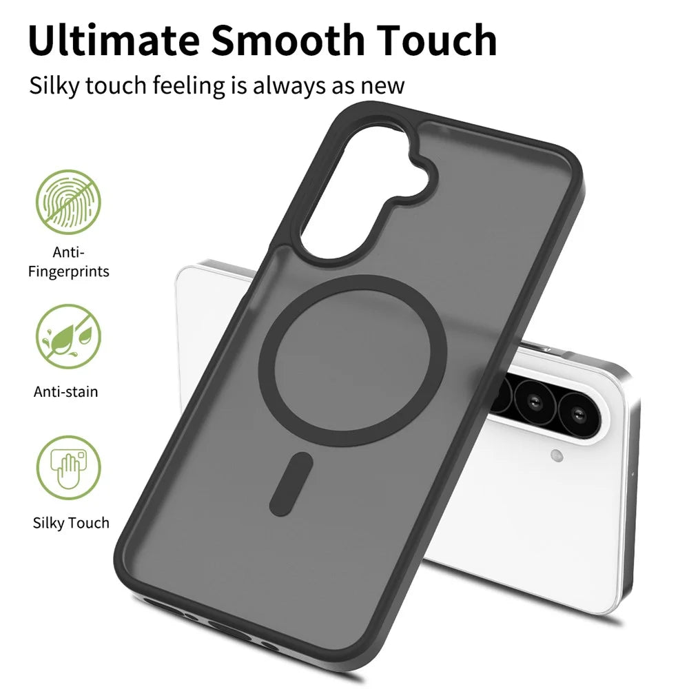 For Samsung Galaxy A26 5G Magnetic Case TPU Frame Acrylic Back Phone Cover Skin Touch - Black - 2