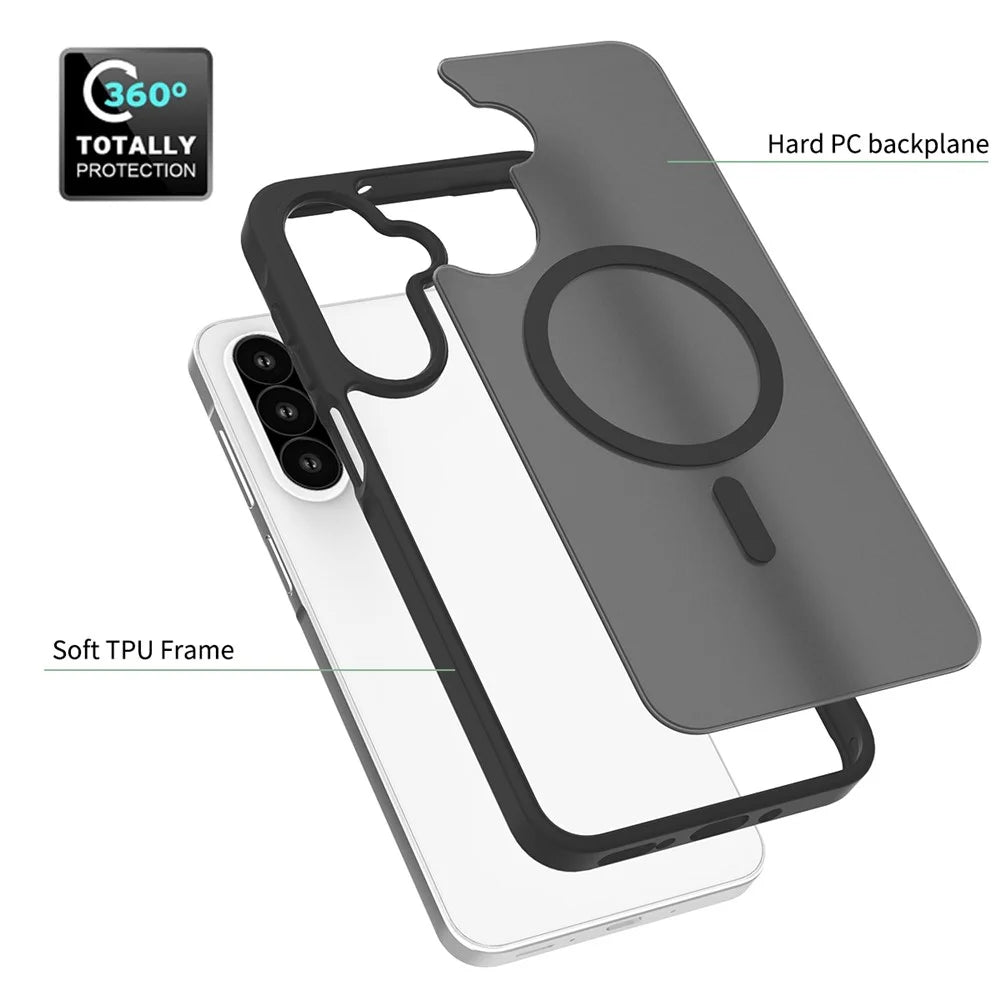 For Samsung Galaxy A26 5G Magnetic Case TPU Frame Acrylic Back Phone Cover Skin Touch - Black - 5