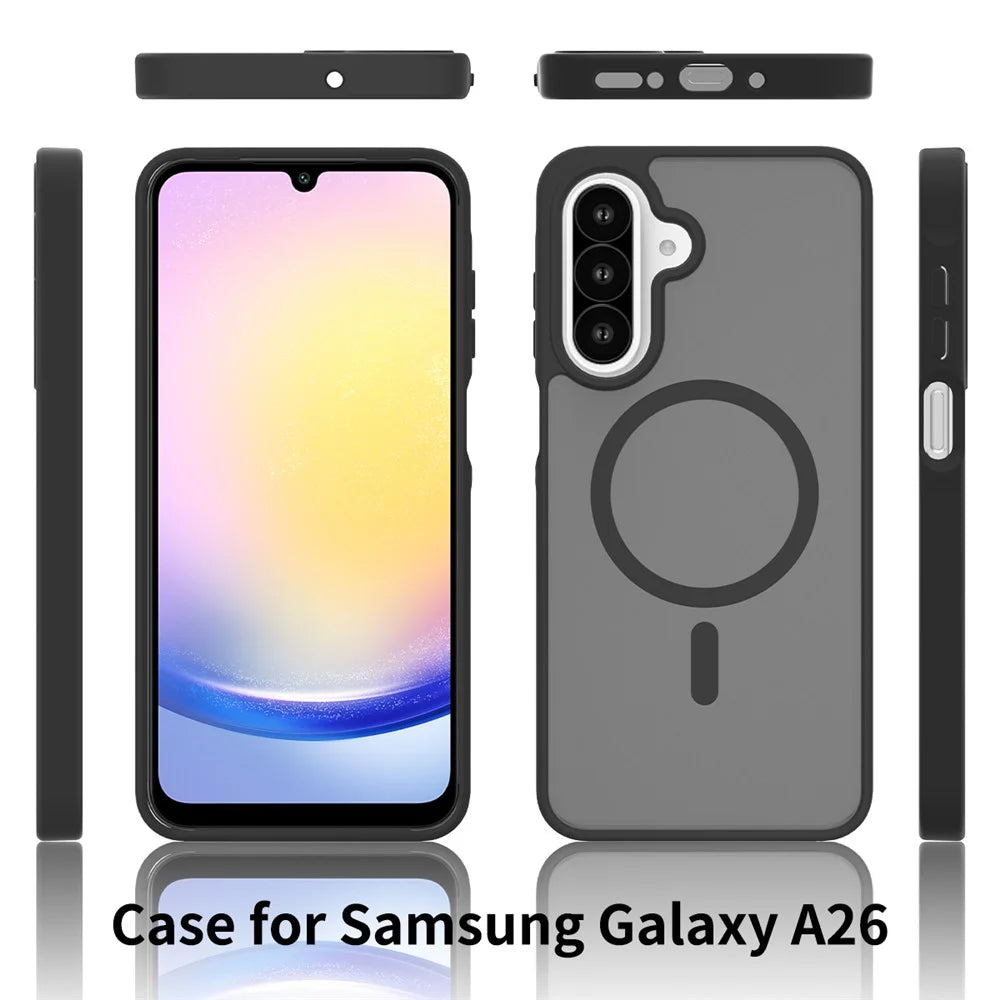 For Samsung Galaxy A26 5G Magnetic Case TPU Frame Acrylic Back Phone Cover Skin Touch - Black - 6
