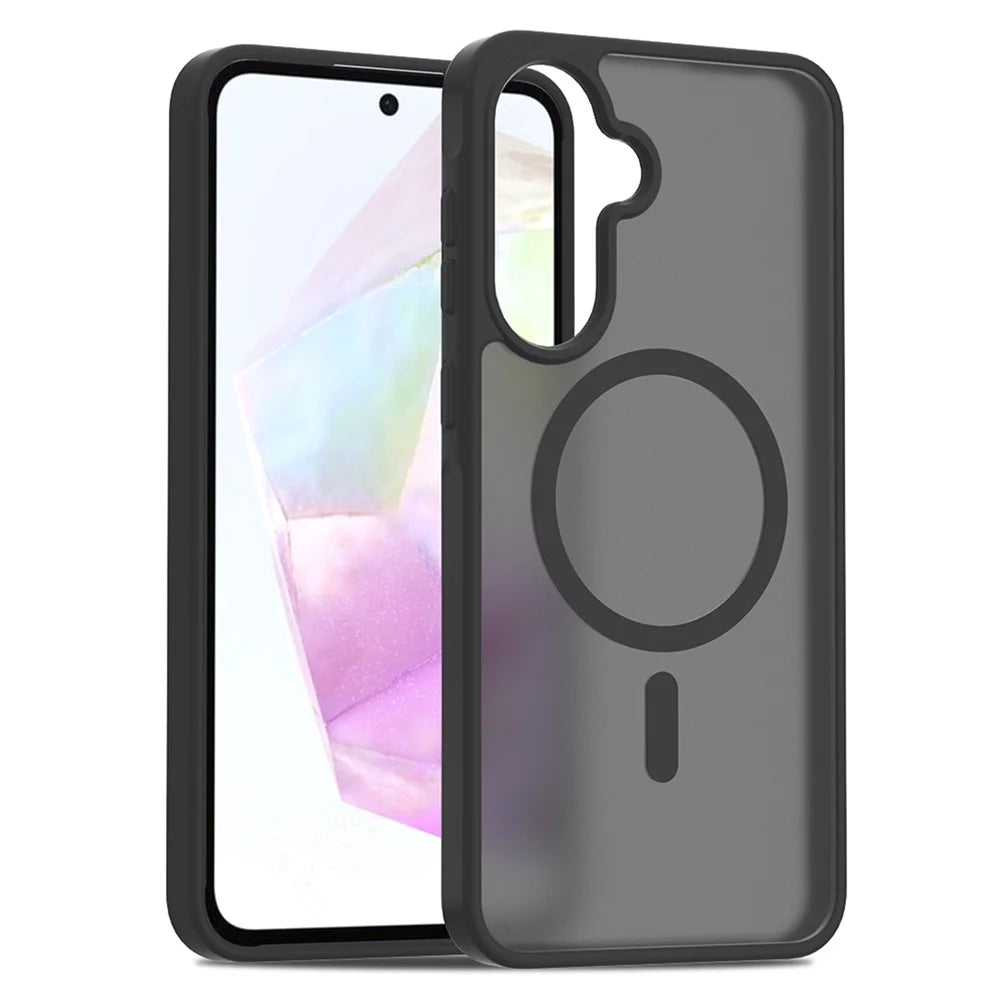 For Samsung Galaxy A36 5G / A56 5G Magnetic Case TPU Frame Acrylic Back Phone Cover Skin Touch - Black - 1