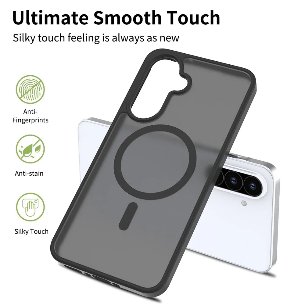 For Samsung Galaxy A36 5G / A56 5G Magnetic Case TPU Frame Acrylic Back Phone Cover Skin Touch - Black - 2