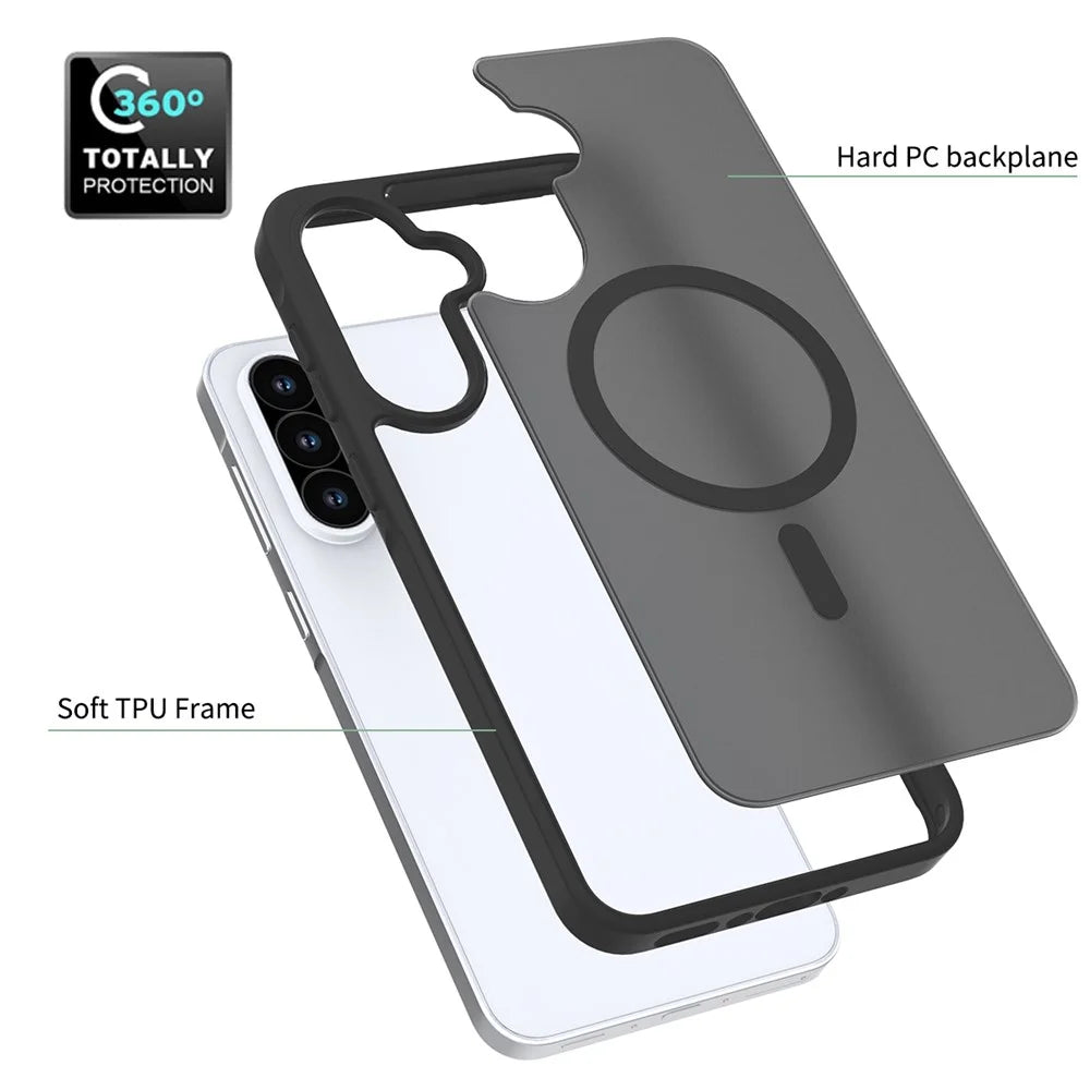 For Samsung Galaxy A36 5G / A56 5G Magnetic Case TPU Frame Acrylic Back Phone Cover Skin Touch - Black - 5