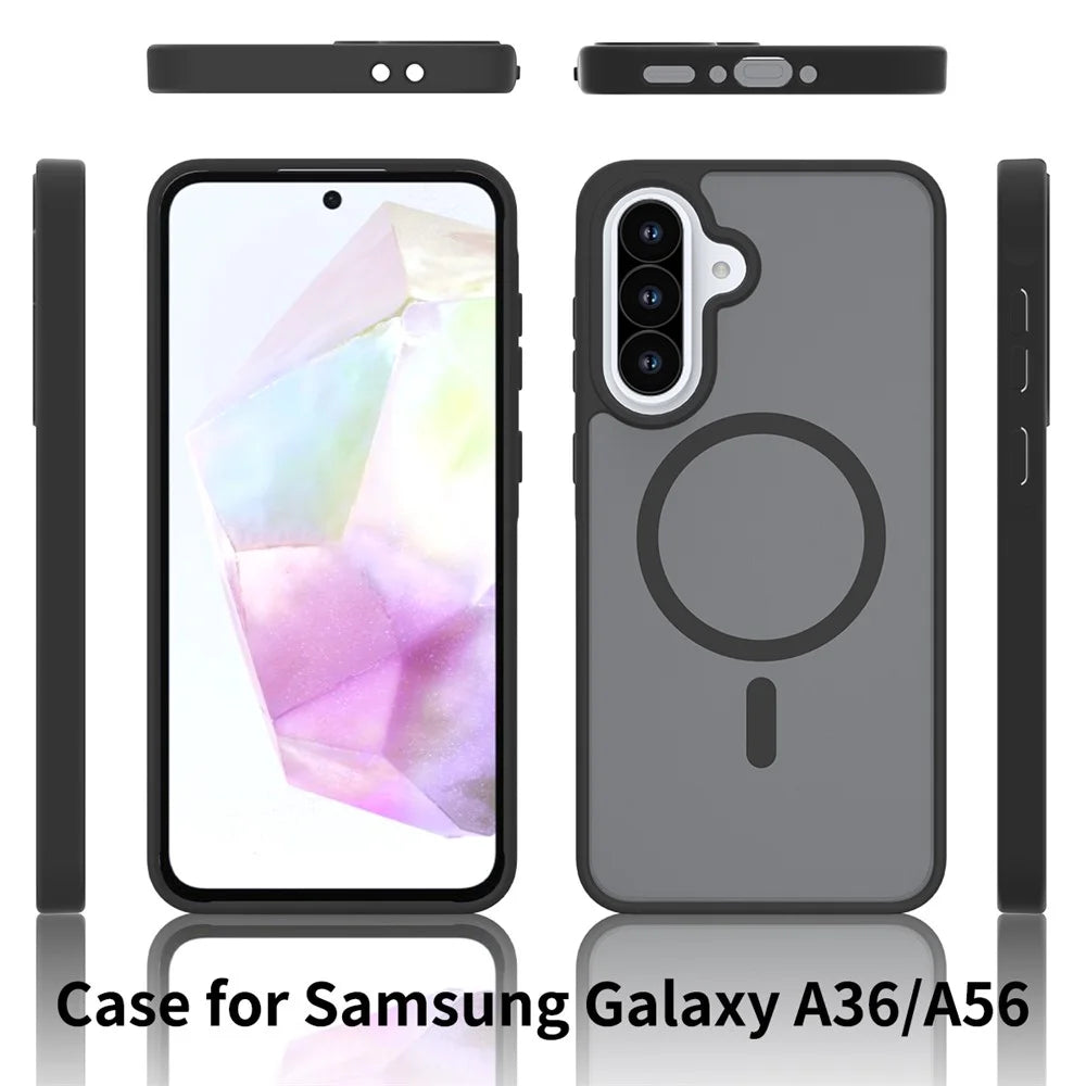 For Samsung Galaxy A36 5G / A56 5G Magnetic Case TPU Frame Acrylic Back Phone Cover Skin Touch - Black - 6