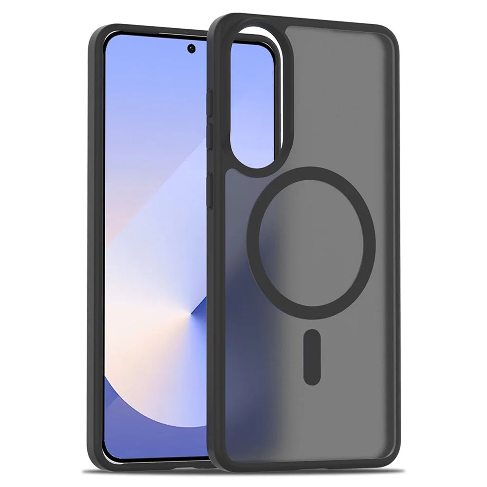 For Samsung Galaxy S25 Edge Magnetic Case TPU Frame Acrylic Back Phone Cover Skin Touch - Black - 1