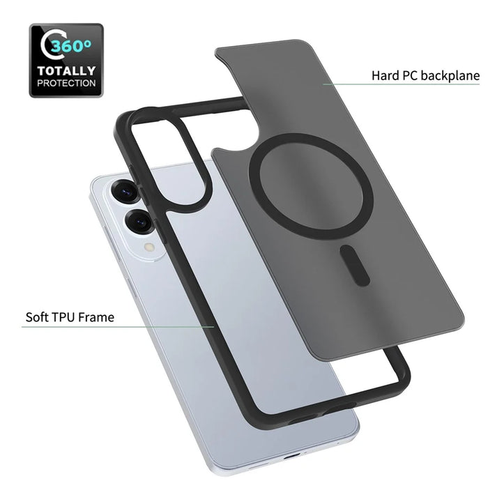 For Samsung Galaxy S25 Edge Magnetic Case TPU Frame Acrylic Back Phone Cover Skin Touch - Black - 5