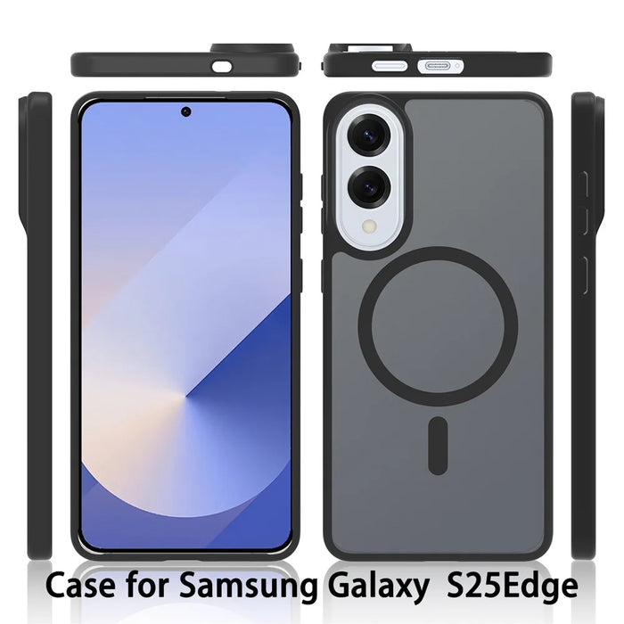 For Samsung Galaxy S25 Edge Magnetic Case TPU Frame Acrylic Back Phone Cover Skin Touch - Black - 6