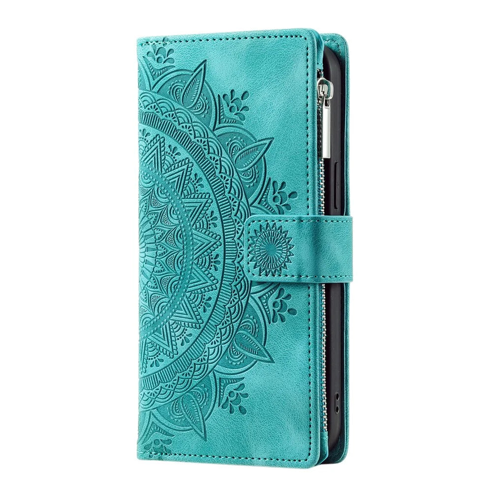 Style 006 For Google Pixel 10 Pro / 10 / 9 Pro / 9 Wallet Case PU Leather Phone Cover Mandala Flower Pattern - Mint Green - 6