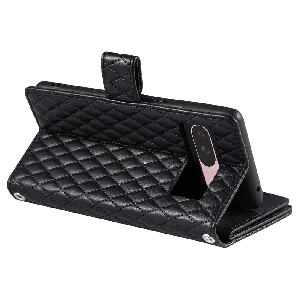 Style 012 for Google Pixel 10 Pro / 10 / 9 Pro / 9 Case Zipper Pocket Glitter Leather Phone Cover - Black - 4