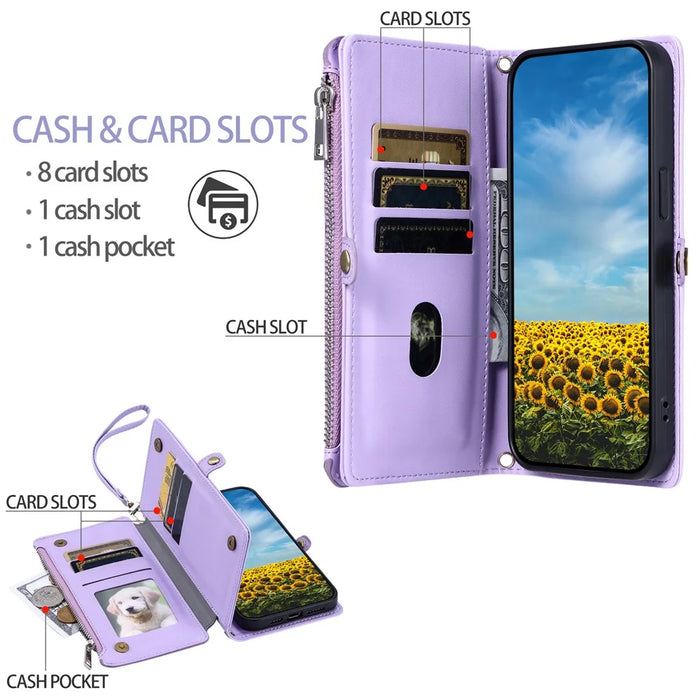 For Google Pixel 10 Pro / 10 / 9 Pro / 9 Case TPU + PU Leather Wallet Phone Cover with Wrist Strap - Purple - 7