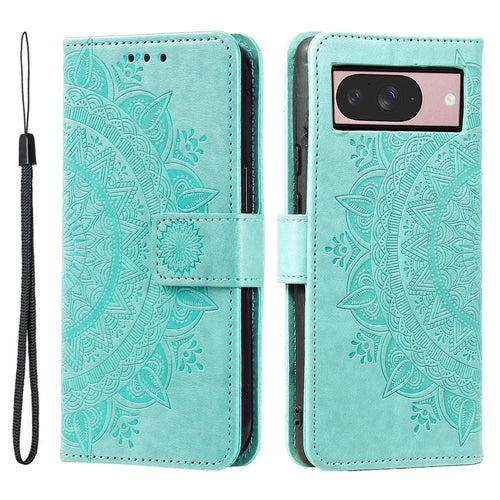 For Google Pixel 10 Pro / 10 / 9 Pro / 9 Stand Case Imprinted Totem PU Leather Wallet Phone Cover - Mint Green - 1
