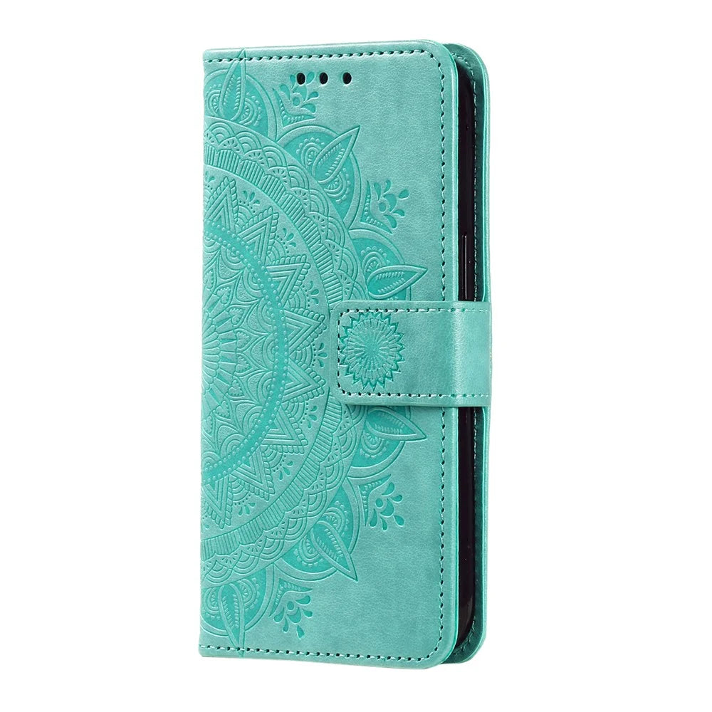 For Google Pixel 10 Pro / 10 / 9 Pro / 9 Stand Case Imprinted Totem PU Leather Wallet Phone Cover - Mint Green - 4