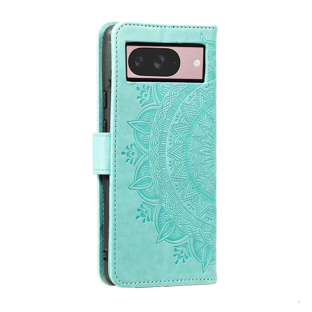 For Google Pixel 10 Pro / 10 / 9 Pro / 9 Stand Case Imprinted Totem PU Leather Wallet Phone Cover - Mint Green - 5