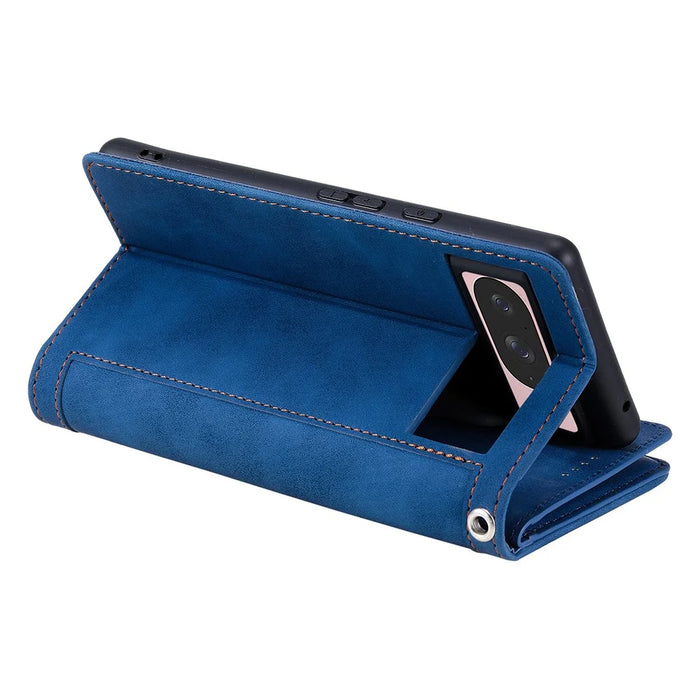 For Google Pixel 10 Pro / 10 / 9 Pro / 9 Case PU Leather Phone Cover with Zipper Wallet 9 Card Slots - Blue - 3