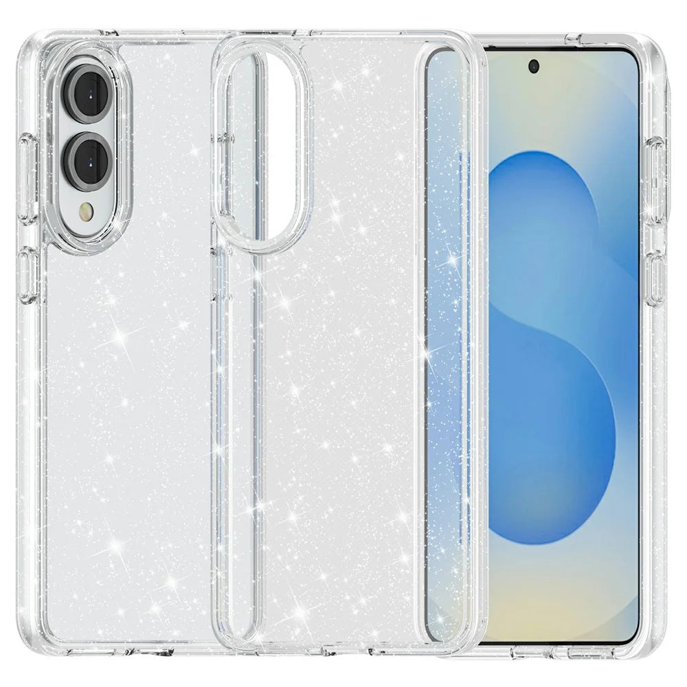 For Samsung Galaxy S25 Edge Case Sparkly Powder Glitter Shiny Soft TPU + Hard PC Back Cover - White - 1