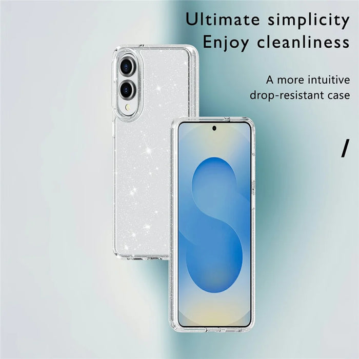 For Samsung Galaxy S25 Edge Case Sparkly Powder Glitter Shiny Soft TPU + Hard PC Back Cover - White - 2