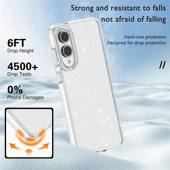 For Samsung Galaxy S25 Edge Case Sparkly Powder Glitter Shiny Soft TPU + Hard PC Back Cover - White - 3