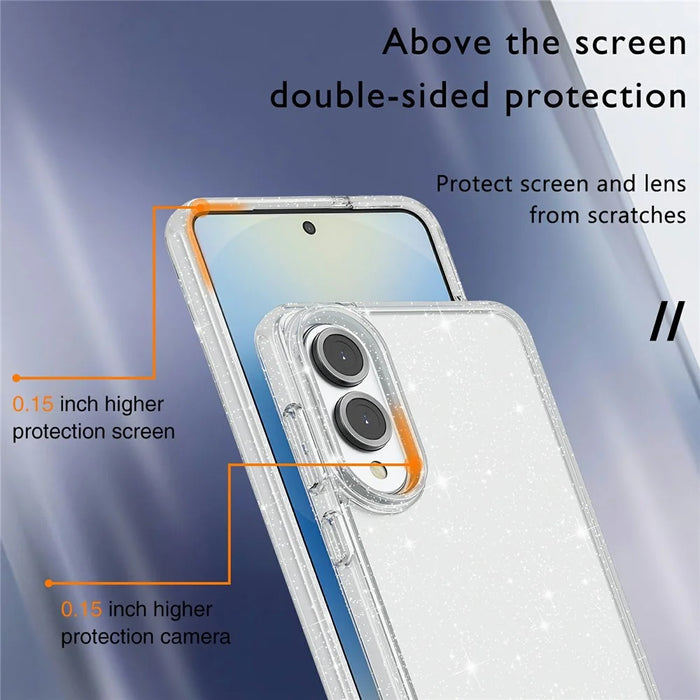 For Samsung Galaxy S25 Edge Case Sparkly Powder Glitter Shiny Soft TPU + Hard PC Back Cover - White - 5