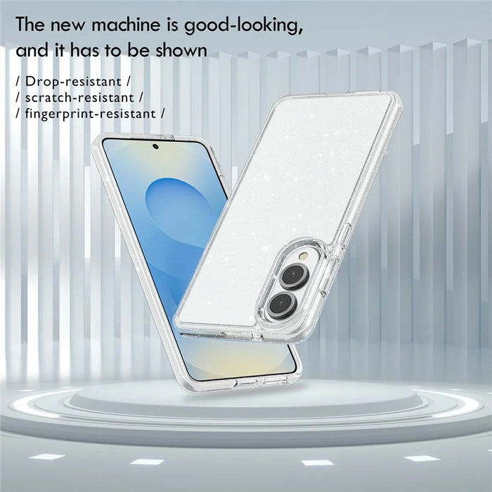 For Samsung Galaxy S25 Edge Case Sparkly Powder Glitter Shiny Soft TPU + Hard PC Back Cover - White - 6