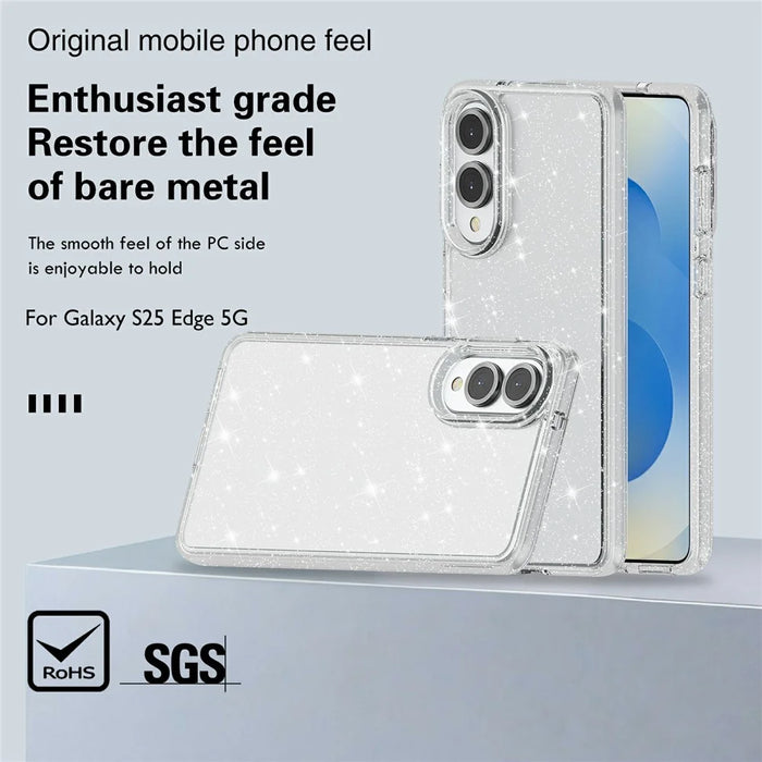 For Samsung Galaxy S25 Edge Case Sparkly Powder Glitter Shiny Soft TPU + Hard PC Back Cover - White - 7
