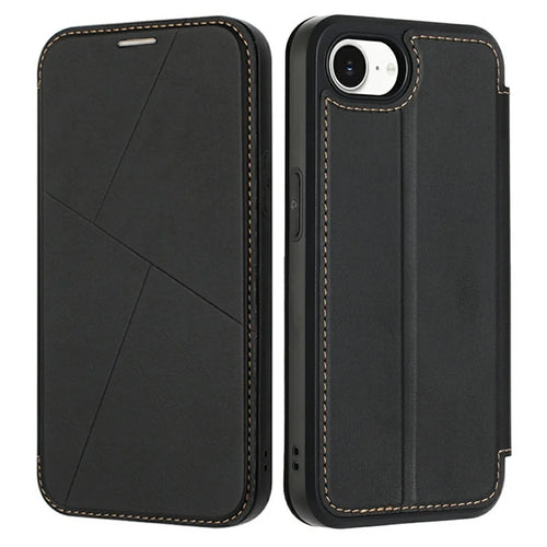 For iPhone 17e / 16e Case Magnetic Closure Card Slot Leather Flip Phone Cover - Black - 1