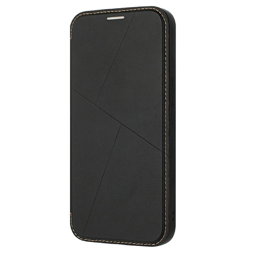 For iPhone 17e / 16e Case Magnetic Closure Card Slot Leather Flip Phone Cover - Black - 4