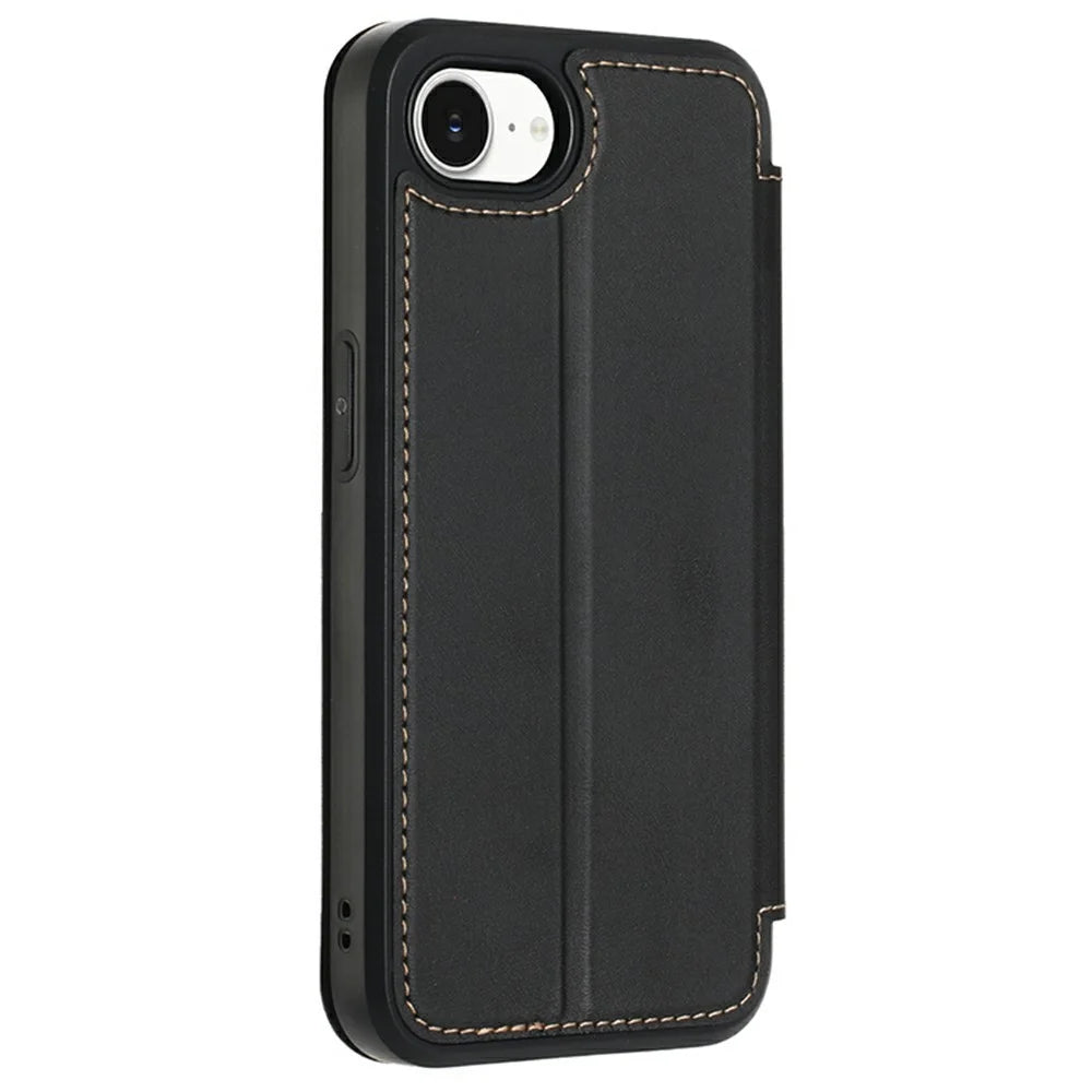 For iPhone 17e / 16e Case Magnetic Closure Card Slot Leather Flip Phone Cover - Black - 5
