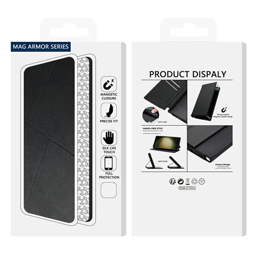 For iPhone 17e / 16e Case Magnetic Closure Card Slot Leather Flip Phone Cover - Black - 6