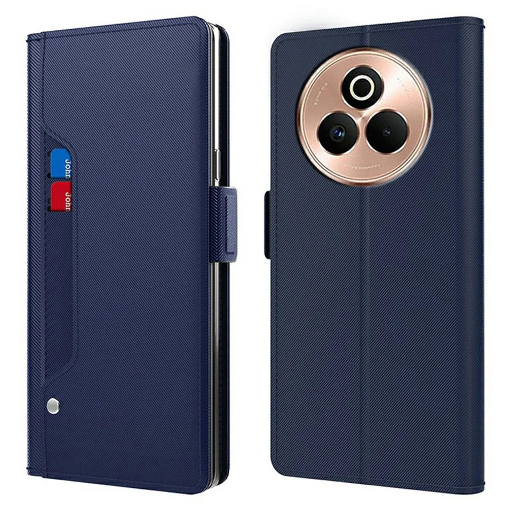 For Realme P3 Pro 5G Case Stand PU Leather Phone Cover Card Holder Mirror - Blue - 1