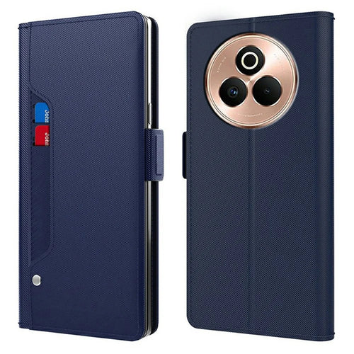 For Realme P3 Pro 5G Case Stand PU Leather Phone Cover Card Holder Mirror - Blue - 1