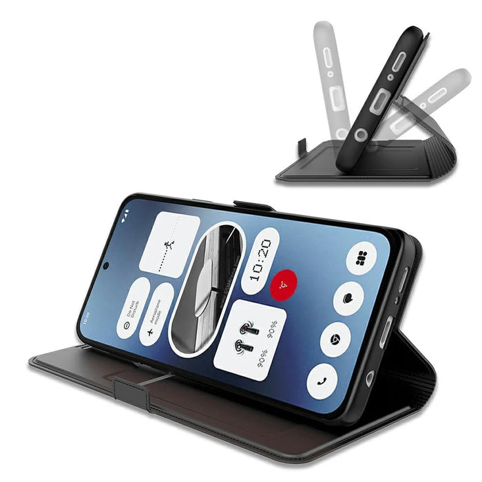 For Nothing Phone (3a) Case Shockproof TPU Inner Shell Leather Phone Cover Card Slot - Black - 3