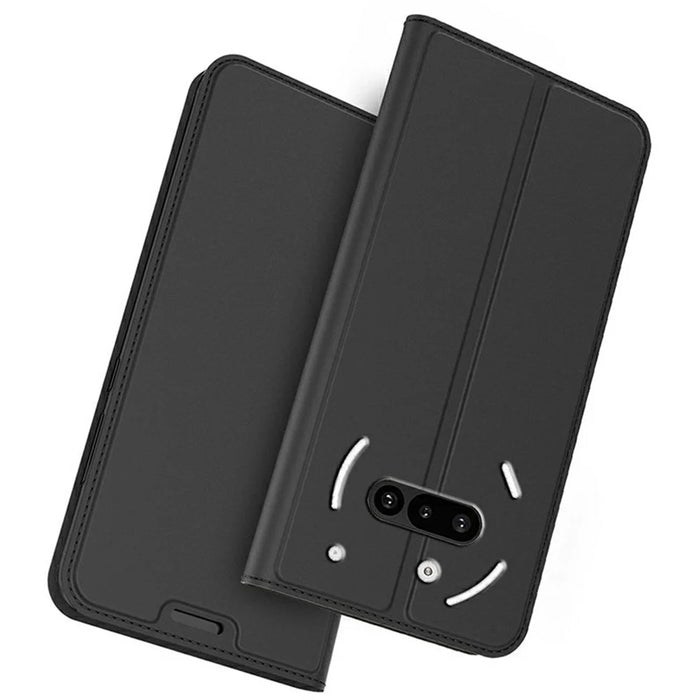 For Nothing Phone (3a) Case PU Leather Phone Cover with Card Holder Stand - Black - 1