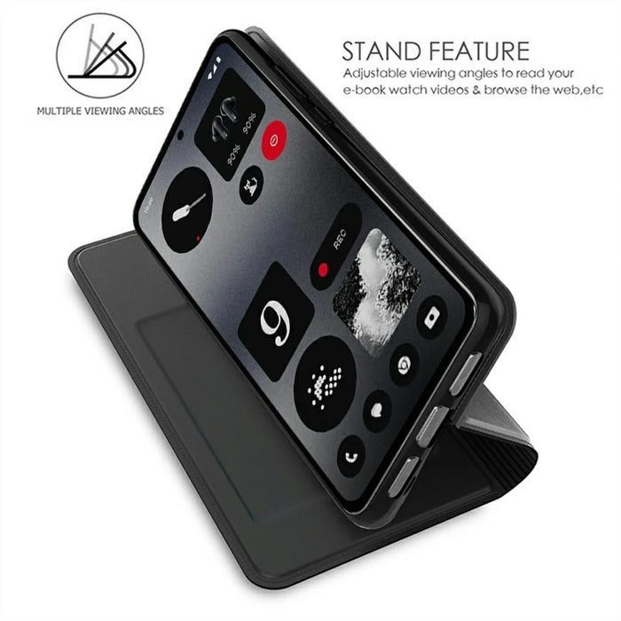 For Nothing Phone (3a) Case PU Leather Phone Cover with Card Holder Stand - Black - 2