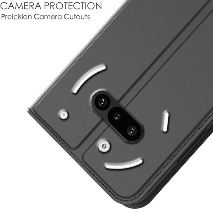 For Nothing Phone (3a) Case PU Leather Phone Cover with Card Holder Stand - Black - 5