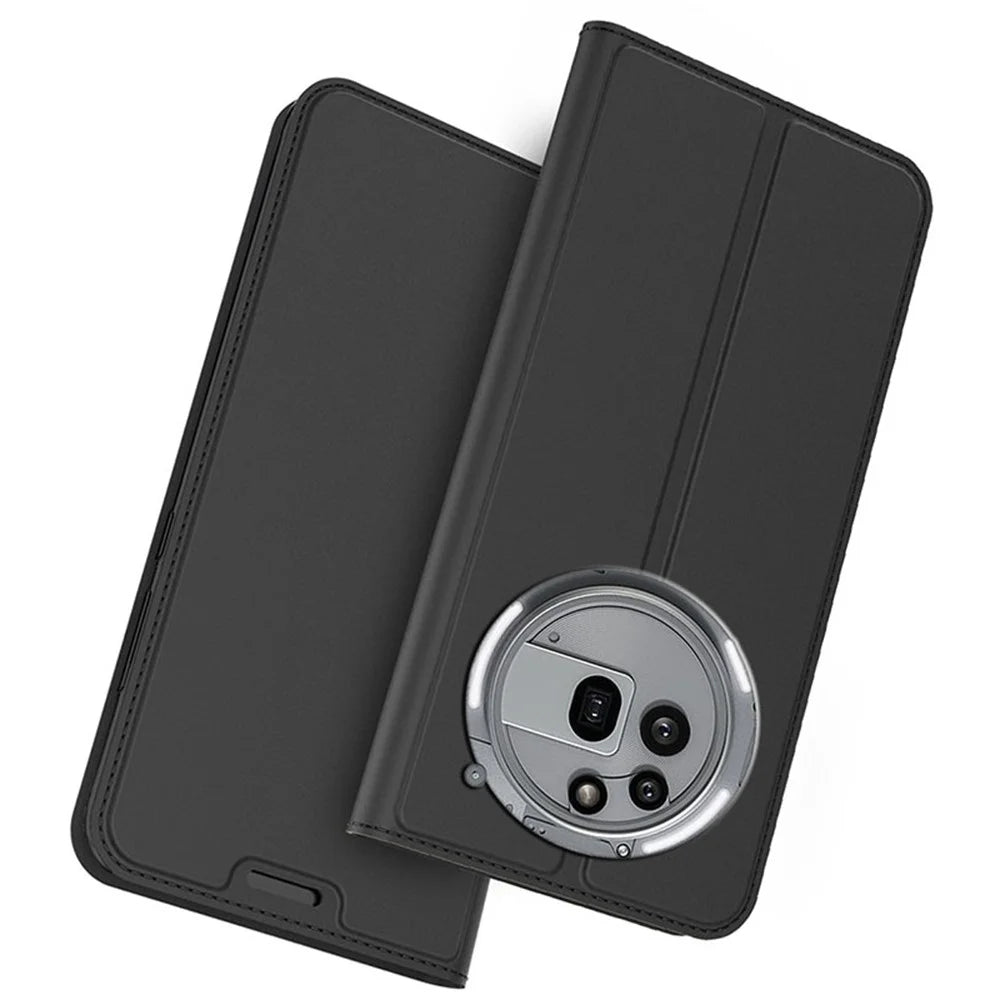For Nothing Phone (3a) Pro Case PU Leather Phone Cover with Card Holder Stand - Black - 1