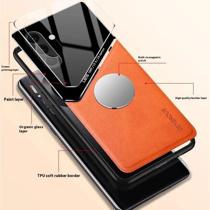 For Samsung Galaxy A26 5G Case Leather Coated PC + TPU Phone Back Cover - Orange - 5
