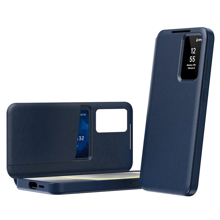 For Samsung Galaxy S23 FE Case with Card Holder Smart View Window Leather Phone Cover - Sapphire - 2