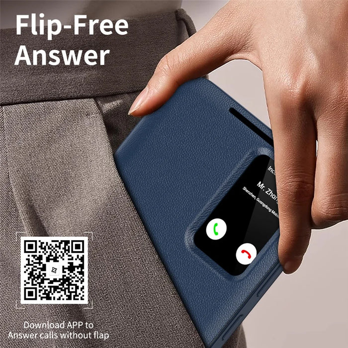For Samsung Galaxy S23 FE Case with Card Holder Smart View Window Leather Phone Cover - Sapphire - 7