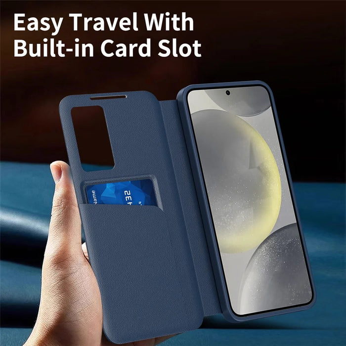 For Samsung Galaxy S24 FE Case with Card Holder Smart View Window Leather Phone Cover - Sapphire - 3