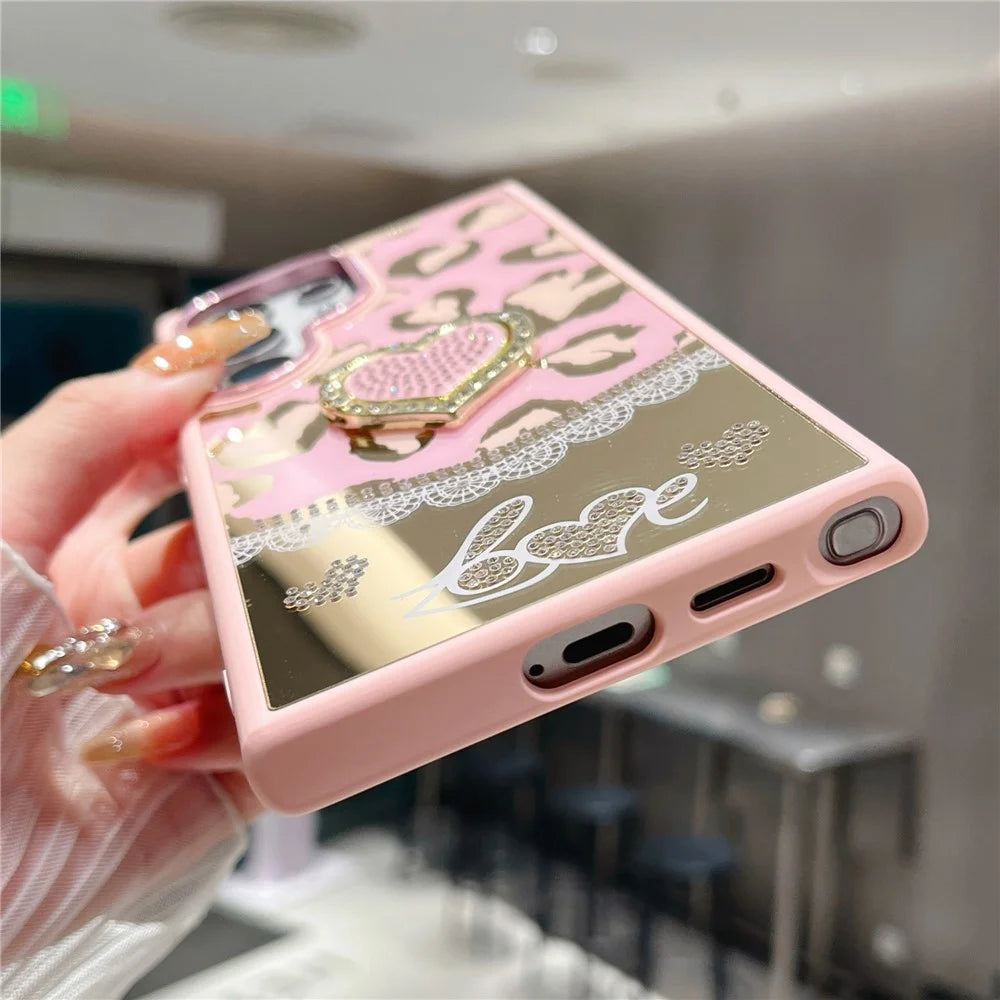 For Samsung Galaxy S25 Ultra Case with Kickstand Heart Pattern Electroplating TPU + PC Phone Cover - Pink - 4