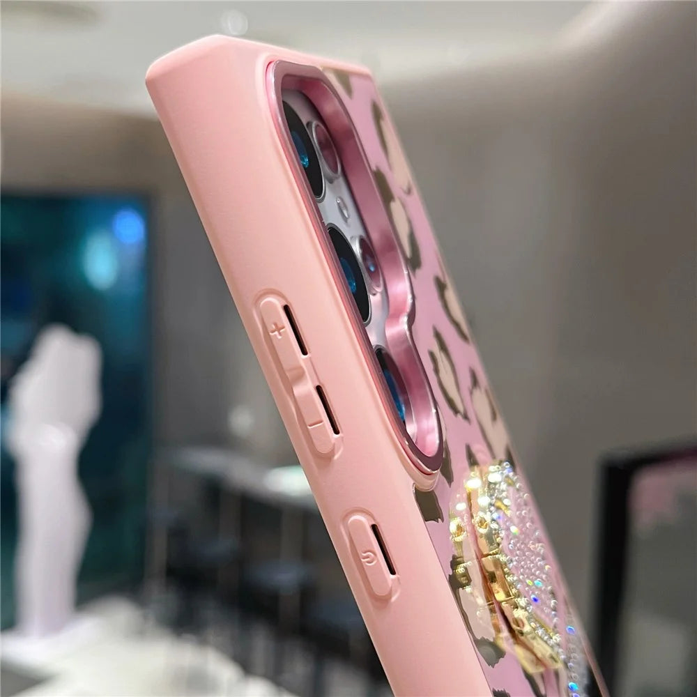 For Samsung Galaxy S25 Ultra Case with Kickstand Heart Pattern Electroplating TPU + PC Phone Cover - Pink - 5