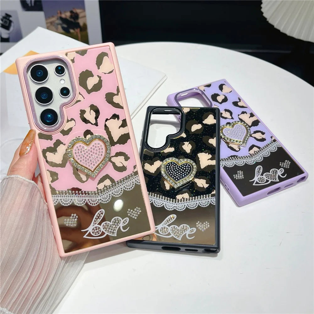 For Samsung Galaxy S25 Ultra Case with Kickstand Heart Pattern Electroplating TPU + PC Phone Cover - Pink - 6
