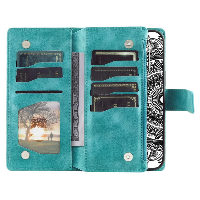Style 006 For Google Pixel 10 Pro XL Wallet Case PU Leather Phone Cover Mandala Flower Pattern - Mint Green - 2
