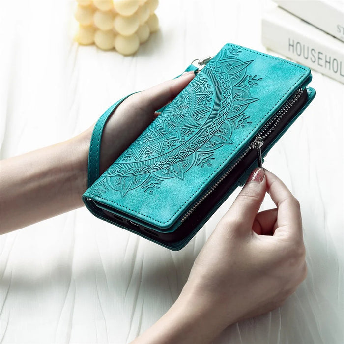 Style 006 For Google Pixel 10 Pro XL Wallet Case PU Leather Phone Cover Mandala Flower Pattern - Mint Green - 6