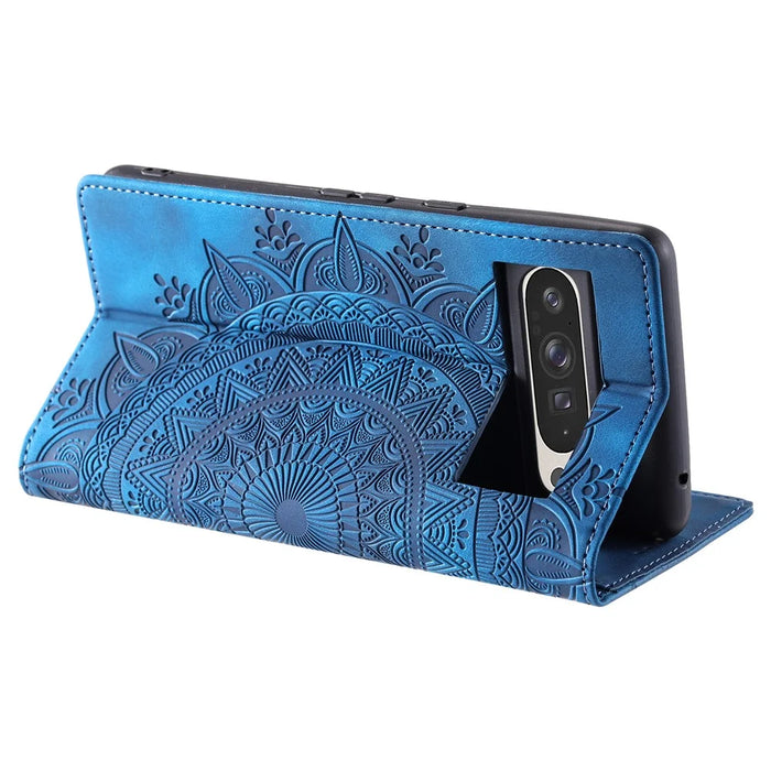 Style-010 For Google Pixel 10 Pro XL Case Magnetic Closing Leather Phone Cover Pattern Imprinted - Blue - 4