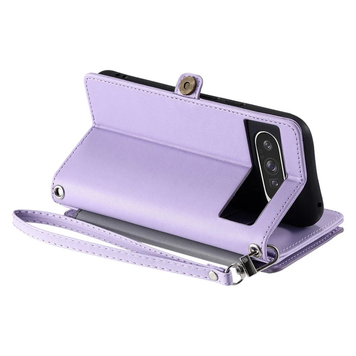 For Google Pixel 10 Pro XL Case TPU + PU Leather Wallet Phone Cover with Wrist Strap - Purple - 4