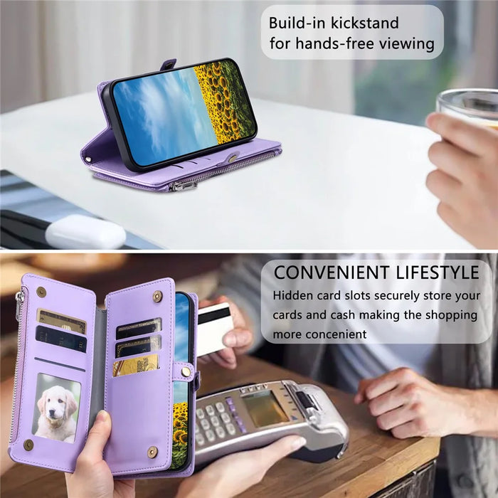 For Google Pixel 10 Pro XL Case TPU + PU Leather Wallet Phone Cover with Wrist Strap - Purple - 6