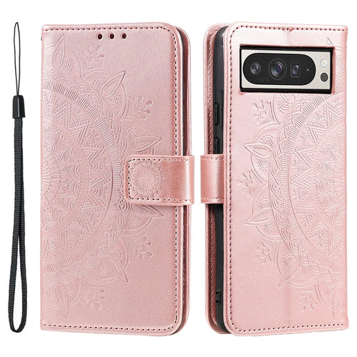 For Google Pixel 10 Pro XL Stand Case Imprinted Totem PU Leather Wallet Phone Cover - Rose Gold - 1