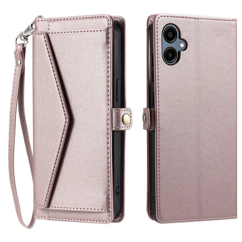 For Samsung Galaxy A06 5G Leather Case with Wrist Strap Wallet Stand Phone Cover - Rose Gold - 1