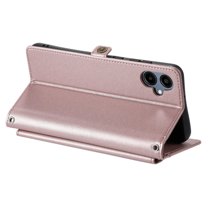For Samsung Galaxy A06 5G Leather Case with Wrist Strap Wallet Stand Phone Cover - Rose Gold - 4