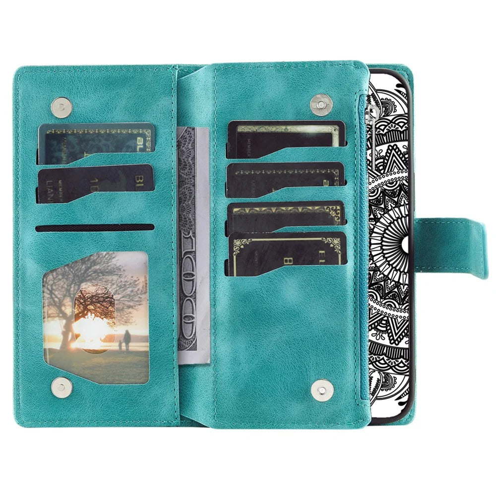 Style 006 For Samsung Galaxy A06 5G Wallet Case PU Leather Phone Cover Mandala Flower Pattern - Mint Green - 2